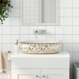 Oval white and gold ceramic countertop sink 59x40x15cm by , Sinks - Ref: Foro24-155111, Price: 175,22 €, Discount: %