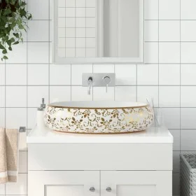 Oval white and gold ceramic countertop sink 59x40x15cm by , Sinks - Ref: Foro24-155111, Price: 182,90 €, Discount: %