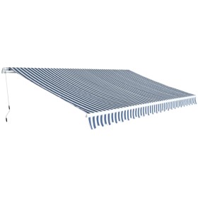 Folding manual awning, 500 cm, blue and white. by vidaXL, Awnings - Ref: Foro24-42154, Price: 508,18 €, Discount: %