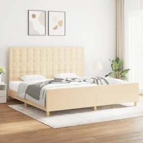 Bed frame with cream fabric headboard 200x200 cm by , Beds and slatted bases - Ref: Foro24-3125410, Price: 259,25 €, Discount: %