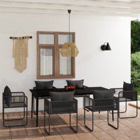 Juego de comedor para jardín 7 piezas negro Juego de comedor para jardín 7 piezas negro