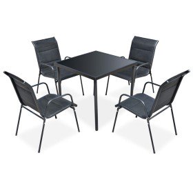 Juego de comedor de jardín 5 piezas de acero negro