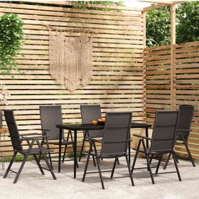 Juego de comedor para jardín 7 piezas negro