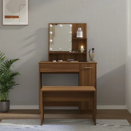 Brown Oak Plywood LED Vanity Set by , Bedroom Dressers - Ref: Foro24-3114122, Price: 116,97 €, Discount: %