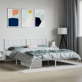 Metal bed frame with white headboard 193x203 cm by , Beds and slatted bases - Ref: Foro24-355518, Price: 106,06 €, Discount: %