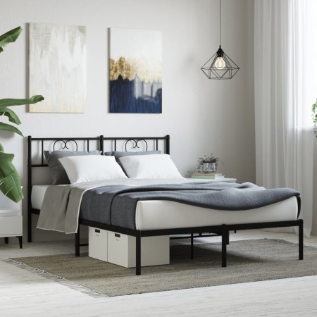 Estructura de cama con cabecero metal negro 140x190 cm de , Camas y somieres - Ref: Foro24-355463, Precio: 106,48 €, Descuent...