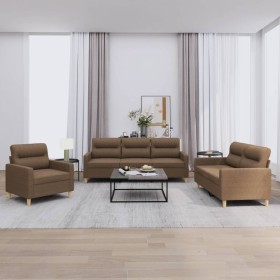 Sofa set with cushions 3 pieces brown fabric by , Sofas - Ref: Foro24-3201539, Price: 587,42 €, Discount: %