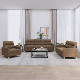 Sofa set with cushions 3 pieces brown fabric by , Sofas - Ref: Foro24-3201539, Price: 578,49 €, Discount: %