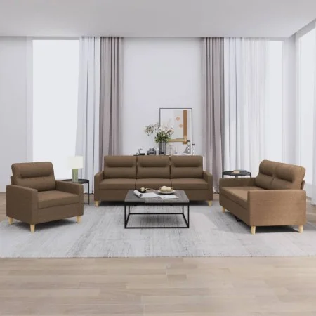 Sofa set with cushions 3 pieces brown fabric by , Sofas - Ref: Foro24-3201539, Price: 578,49 €, Discount: %