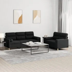 Sofa set with cushions 2 pieces black fabric by , Sofas - Ref: Foro24-3201620, Price: 486,76 €, Discount: %
