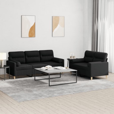 Sofa set with cushions 2 pieces black fabric by , Sofas - Ref: Foro24-3201620, Price: 510,97 €, Discount: %