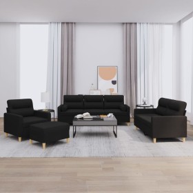 Sofa set with cushions 4 pieces black fabric by , Sofas - Ref: Foro24-3201564, Price: 691,73 €, Discount: %