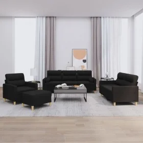 Sofa set with cushions 4 pieces black fabric by , Sofas - Ref: Foro24-3201564, Price: 669,80 €, Discount: %