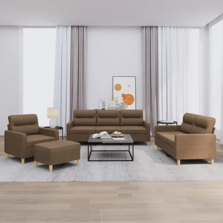 Sofa set with cushions 4 pieces brown fabric by , Sofas - Ref: Foro24-3201547, Price: 624,18 €, Discount: %