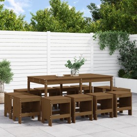 Set de comedor de jardín 13 pzas madera maciza pino marrón miel