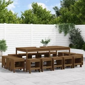 Garden dining set 17 pieces solid honey brown pine wood by , Garden sets - Ref: Foro24-3157730, Price: 865,54 €, Discount: %