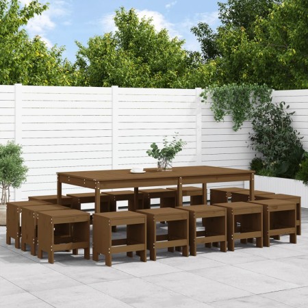 Set de comedor de jardín 17 pzas madera maciza pino marrón miel de , Conjuntos de jardín - Ref: Foro24-3157730, Precio: 876,3...