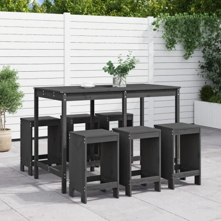 7-piece gray pine wood garden table and high stools set by , Garden sets - Ref: Foro24-3157753, Price: 484,65 €, Discount: %