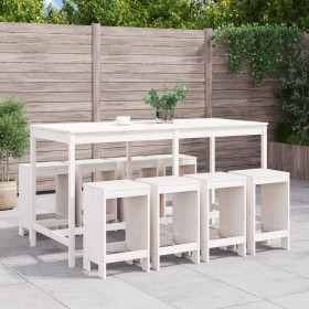 Mesa y taburetes altos jardín 9 pzas madera maciza pino blanco de , Conjuntos de jardín - Ref: Foro24-3157758, Precio: 629,38...