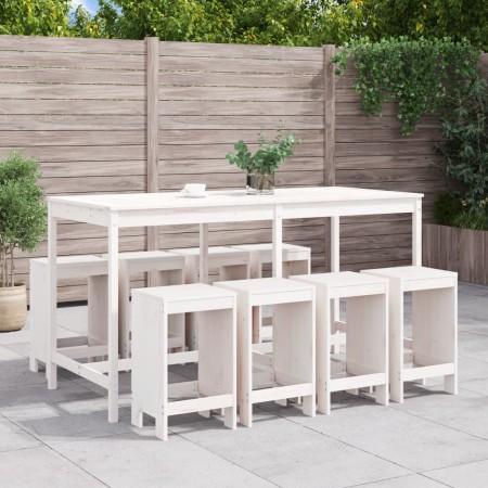 Garden table and high stools 9 pcs solid white pine wood by , Garden sets - Ref: Foro24-3157758, Price: 629,38 €, Discount: %