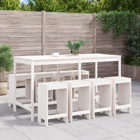 Gartentisch und Hochhocker 9 Stück aus massivem weißem Kiefernholz von , Gartensets - Ref: Foro24-3157758, Preis: 620,68 €, R...