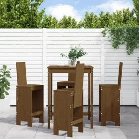 High garden table and stools 5 pieces honey brown pine wood by , Garden sets - Ref: Foro24-3157772, Price: 376,44 €, Discount: %