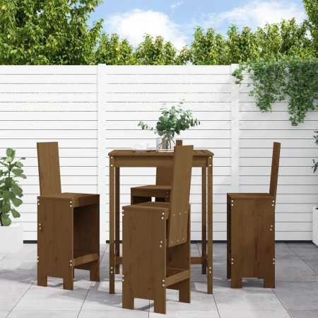 High garden table and stools 5 pieces honey brown pine wood by , Garden sets - Ref: Foro24-3157772, Price: 381,30 €, Discount: %