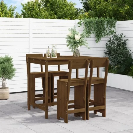 High garden table and stools 5 pieces honey brown pine wood by , Garden sets - Ref: Foro24-3157808, Price: 372,33 €, Discount: %