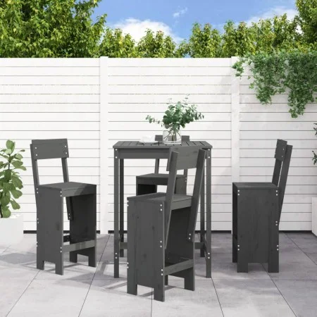 5-teiliges Set mit Gartentisch und hohen Hockern aus grauem Kiefernholz von , Gartensets - Ref: Foro24-3157801, Preis: 351,96...