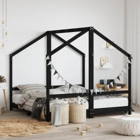 Black pine wood children's bed frame 80x160 cm by , Cribs and beds for children - Ref: Foro24-3200597, Price: 239,91 €, Disco...