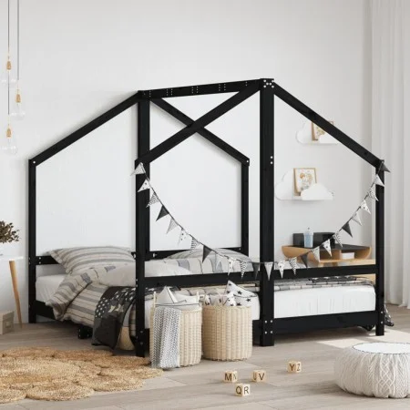 Estructura de cama para niños madera de pino negro 80x160 cm de , Cunas y camas para niños - Ref: Foro24-3200597, Precio: 239...