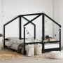 Black pine wood children's bed frame 2x(80x200) cm by , Cribs and beds for children - Ref: Foro24-3200588, Price: 267,00 €, D...
