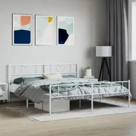 Metal bed frame with headboard and footboard white 193x203 cm by , Beds and slatted bases - Ref: Foro24-355536, Price: 129,68...