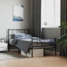 Bed frame with headboard and black metal footboard 75x190 cm by , Beds and slatted bases - Ref: Foro24-355471, Price: 67,12 €...