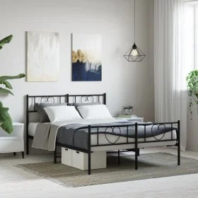 Bed frame with headboard and footboard black metal 120x190 cm by , Beds and slatted bases - Ref: Foro24-355478, Price: 98,26 ...
