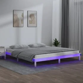 Bed frame with LED solid white wood 160x200 cm by , Beds and slatted bases - Ref: Foro24-820617, Price: 125,16 €, Discount: %