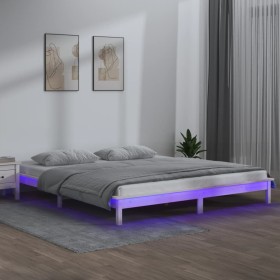 Bettgestell mit LED-Massivholz weiß 160x200 cm von , Betten und Lattenroste - Ref: Foro24-820617, Preis: 126,38 €, Rabatt: %