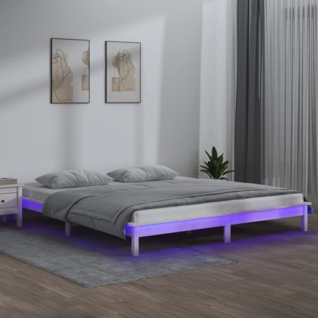 Bettgestell mit LED-Massivholz weiß 160x200 cm von , Betten und Lattenroste - Ref: Foro24-820617, Preis: 126,38 €, Rabatt: %