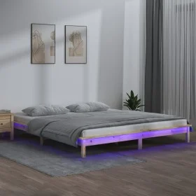 Bed frame with LED solid wood 120x200 cm by , Beds and slatted bases - Ref: Foro24-820601, Price: 91,52 €, Discount: %