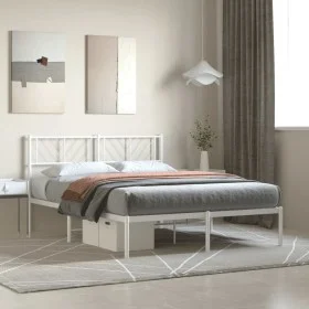 White metal bed frame with headboard 140x200 cm by , Beds and slatted bases - Ref: Foro24-372229, Price: 90,44 €, Discount: %