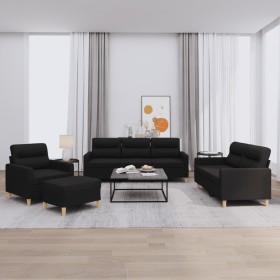 Sofa set with cushions 4 pieces black fabric by , Sofas - Ref: Foro24-3201548, Price: 660,78 €, Discount: %