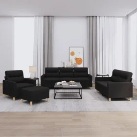 Sofa set with cushions 4 pieces black fabric by , Sofas - Ref: Foro24-3201548, Price: 627,68 €, Discount: %