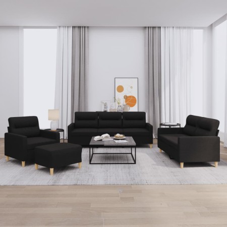 Sofa set with cushions 4 pieces black fabric by , Sofas - Ref: Foro24-3201548, Price: 660,78 €, Discount: %