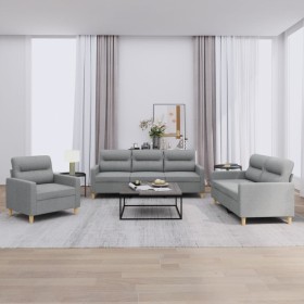 Sofa set with cushions 3 pieces light gray fabric by , Sofas - Ref: Foro24-3201536, Price: 592,66 €, Discount: %