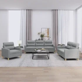 Sofagarnitur mit Kissen 3-teilig aus hellgrauem Stoff von , Sofas - Ref: Foro24-3201536, Preis: 583,72 €, Rabatt: %