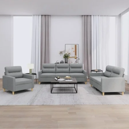 Sofa set with cushions 3 pieces light gray fabric by , Sofas - Ref: Foro24-3201536, Price: 583,72 €, Discount: %