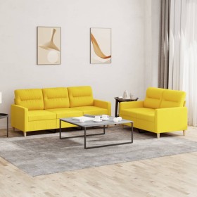Juego de sofás con cojines 2 piezas tela amarillo claro