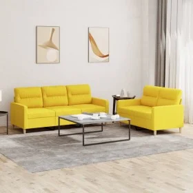 Sofa set with cushions 2 pieces light yellow fabric by , Sofas - Ref: Foro24-3201605, Price: 430,60 €, Discount: %