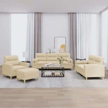Sofa set with cushions 4 pieces cream fabric by , Sofas - Ref: Foro24-3201562, Price: 693,60 €, Discount: %
