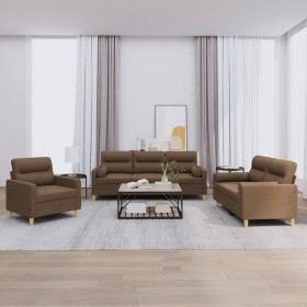Sofa set with cushions 3 pieces brown fabric by , Sofas - Ref: Foro24-3201555, Price: 629,02 €, Discount: %